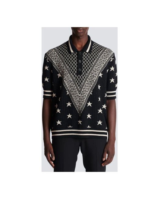 Polo monogramma e stelle di Balmain in Black da Uomo