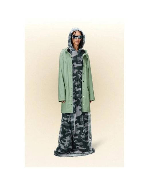 Rains Jassen ,Groen ,Polyester Long Jacket Haze in het Green
