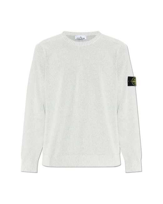 Stone Island White Round-Neck Knitwear for men