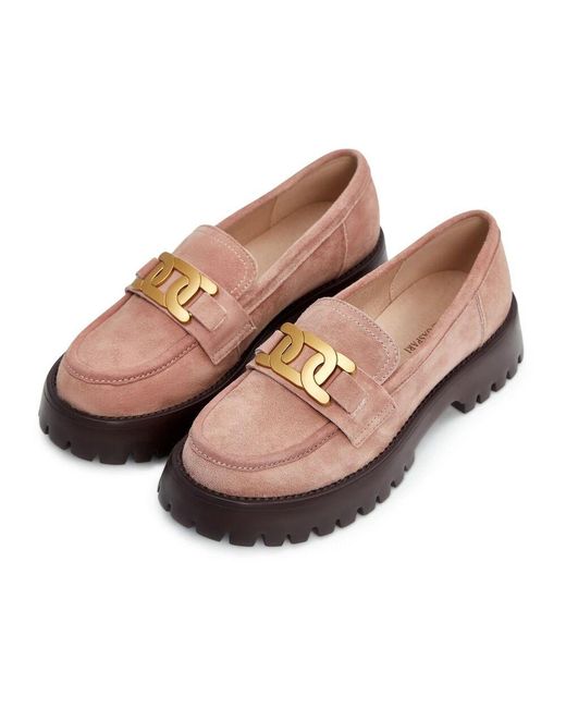CESARE GASPARI Brown Wildleder Chunky Loafers Mit Goldener Kette