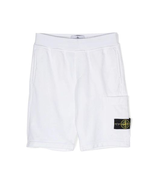 Shorts in cotone bianco con badge logo rimovibile di Stone Island in White da Uomo