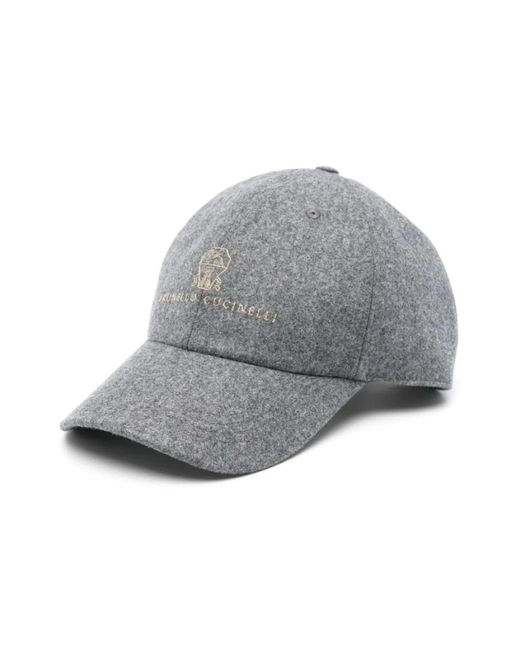 Brunello Cucinelli Accessoires ,Grijs ,Wol Grijze Wollen Pet Met Logo Borduursel in het Gray voor heren