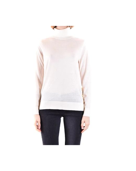 Michael Kors White Wool Sweater With High Neck And Button Detail
