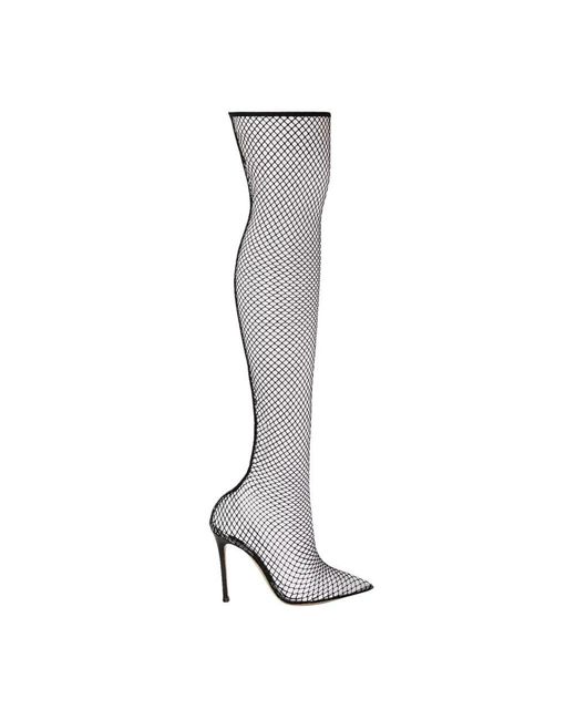 Gianvito Rossi Gray Schwarze Mesh Overknee-Stiefel
