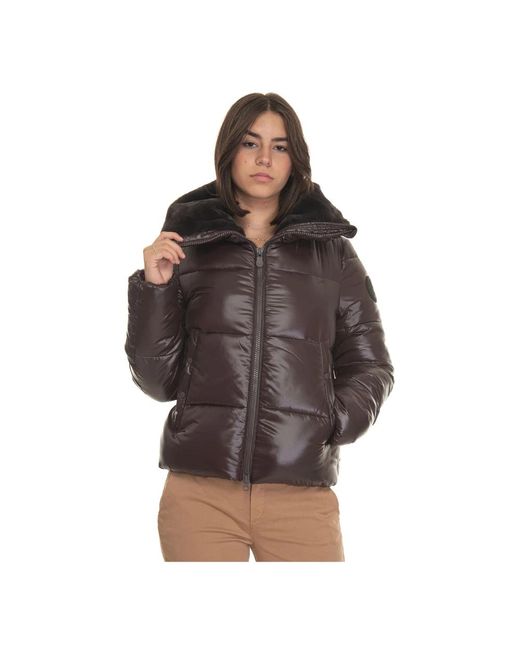 Save The Duck Brown Gepolsterte Kurze Harrington-Jacke Mit Kunstpelz