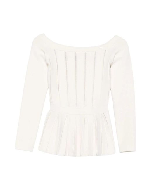 Elisabetta Franchi Ivoor Gebreide Top Met Peplum in het White