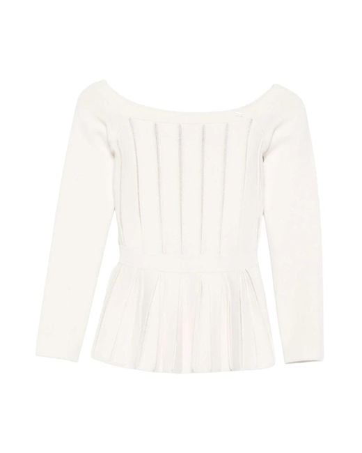 Elisabetta Franchi White Ivory Stricktop Mit Peplum