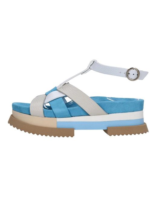 Fabi Schoenen ,Veelkleurig ,Leer Platte Sandalen in het Blue