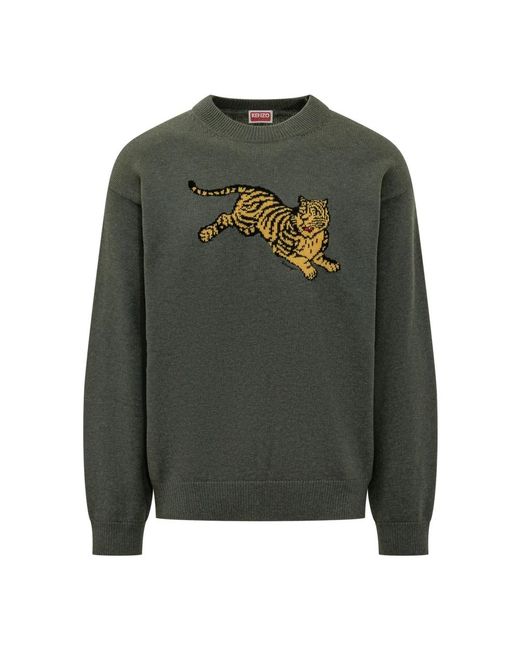 KENZO Green Round-Neck Knitwear for men