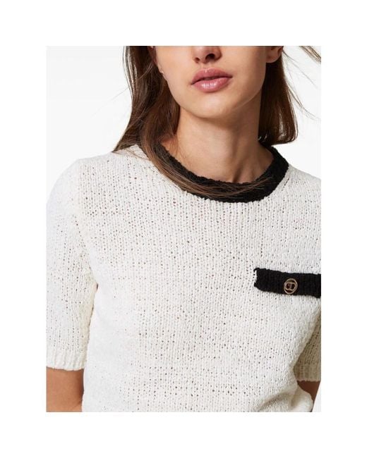 Round-Neck Knitwear Twinset en coloris White