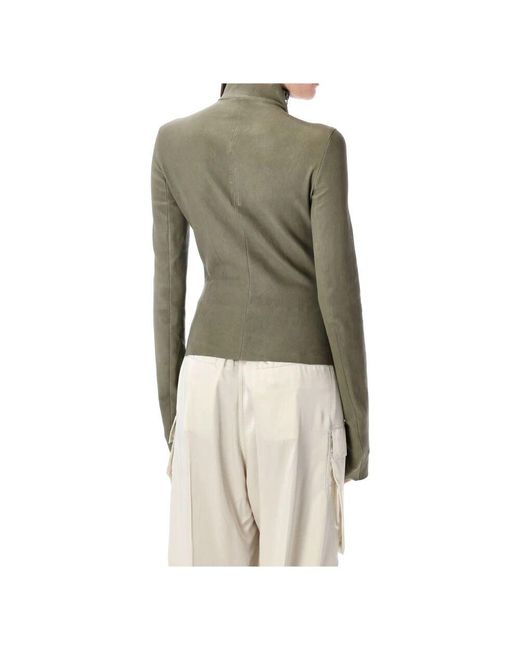 Rick Owens Natural Celadon lederjacke mit asymmetrischem reißverschluss