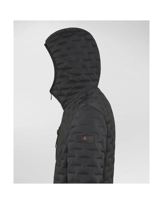 Peuterey Jassen ,Zwart ,Leer Stretch Puffer Met Geometrische Stiksels in het Black voor heren