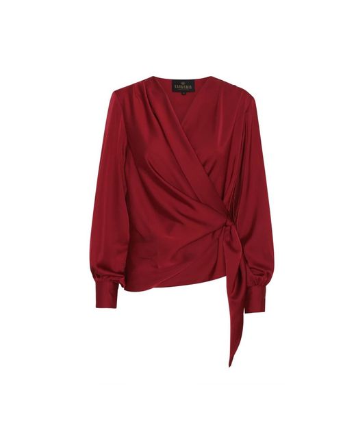Karmamia Overhemden ,Rood ,Satijn Elegante Wine Gedrapeerde Blouse in het Red