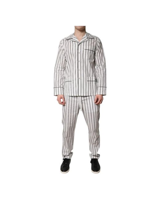Dolce & Gabbana Nachtkleding ,Wit ,Katoen Gestreept Katoenen Pyjamaset Nachtkleding in het Gray voor heren
