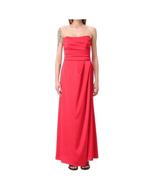 Hanita Red Elegantes Langes Satinkleid