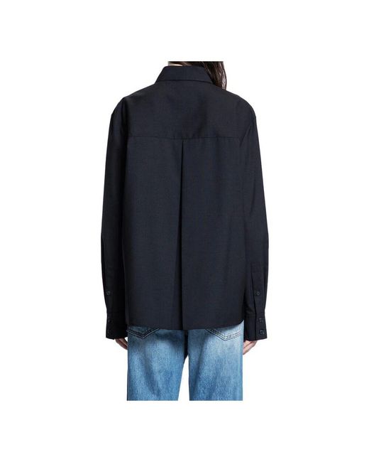 Khaite Blue Schwarze Wolle Klassisches Hemd Mit Kragen
