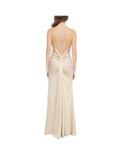 ACTUALEE Natural Elegantes Langes Kleid Mit Kreuzdetail
