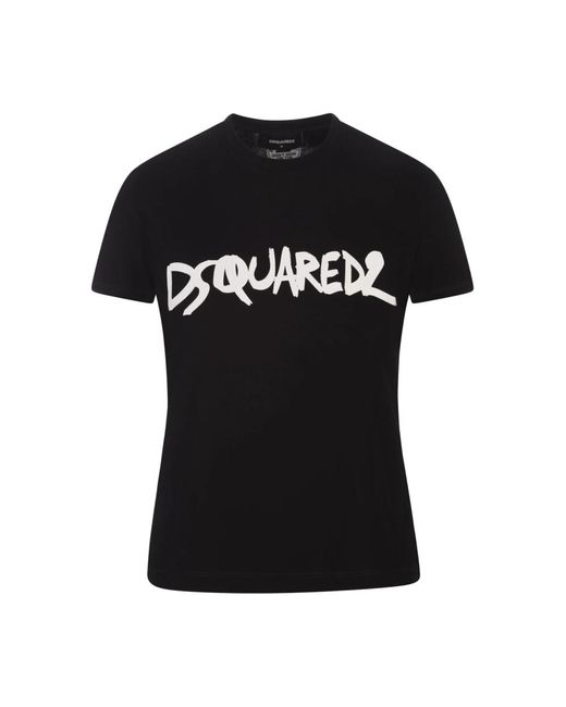 Camiseta de jersey de algodón negro con letras estampadas DSquared² de color Black