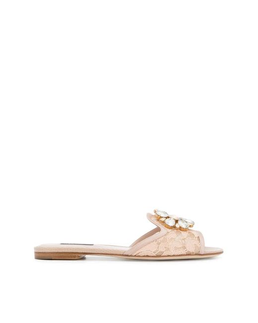 Dolce & Gabbana Natural Flip-Flops With Shimmering Crystals