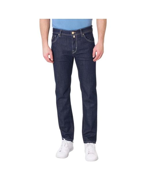 Jacob Cohen Italienische denim-jeans mit gelbem patch in Blue für Herren