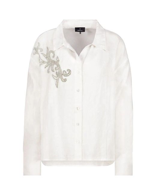 Monari White Leinenbluse Mit Schmuckapplikation