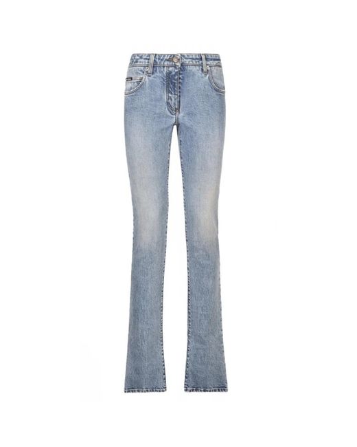 Dolce & Gabbana Jeans ,Blauw ,Katoen Lichtblauwe Logo Patch Bootcut Jeans in het Blue
