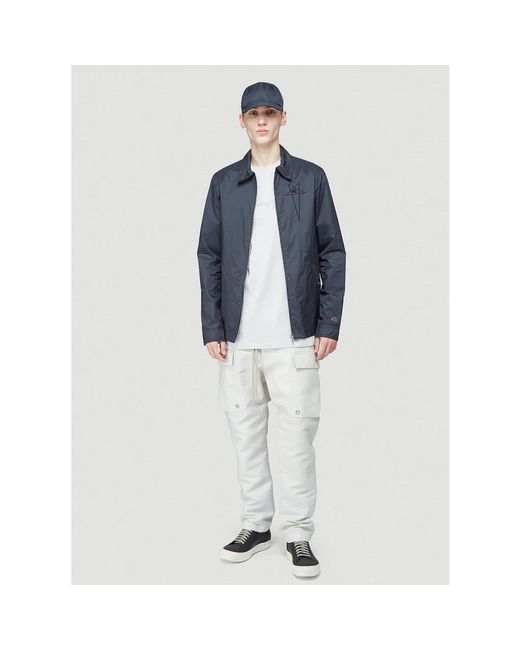 Rick Owens Jassen ,Zwart ,Nylon Windjack Met Geborduurd Logo in het Blue voor heren