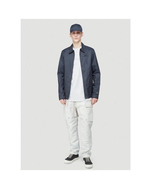 Rick Owens Jassen ,Zwart ,Nylon Windjack Met Geborduurd Logo in het Blue voor heren