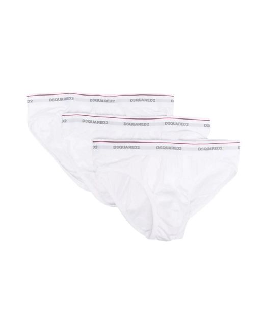 DSquared² Ondergoed ,Wit ,Katoen Drie-Pack Katoenmix Slips in het White voor heren