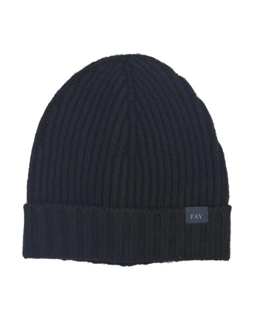 Fay Accessoires ,Zwart ,Wol Geribbelde Beanie in het Blue voor heren