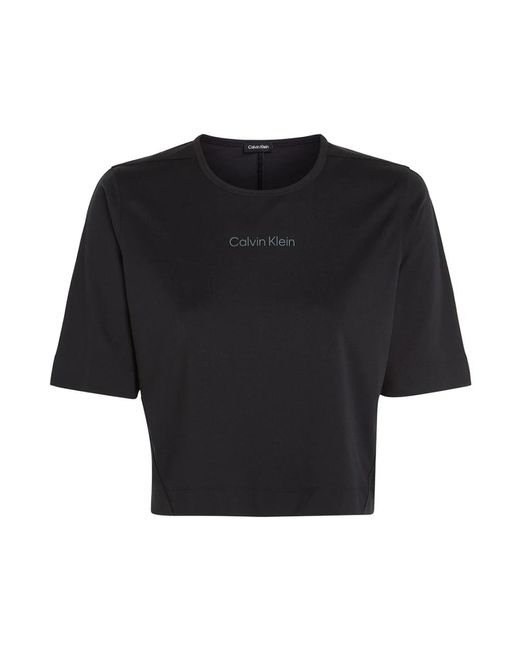 Calvin Klein Black Minimalistische Eleganz: es Damen T-Shirt aus Polyester mit Logo