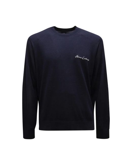 Armani Blue Round-Neck Knitwear for men