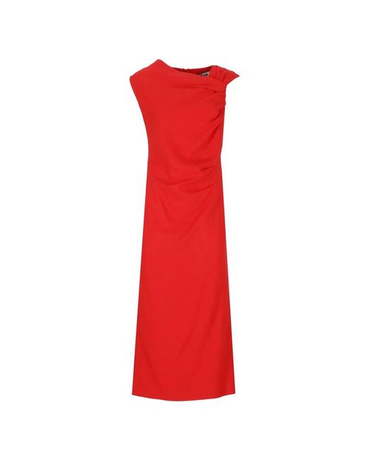 MSGM Red Rotes Viskose Ärmelloses Kleid Mit Drapierung
