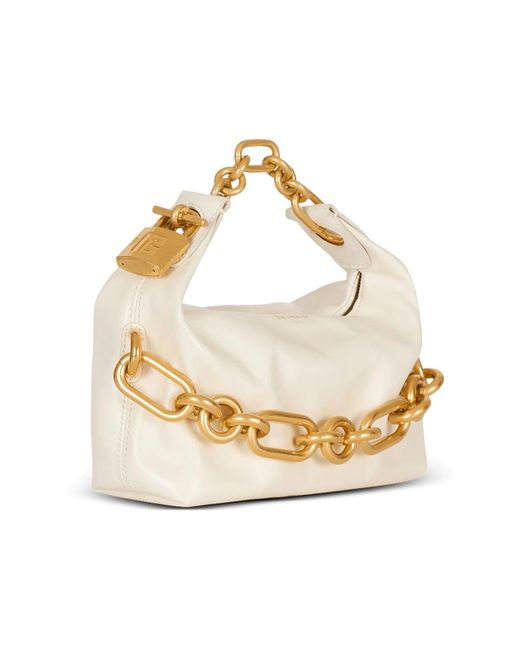 Balmain Metallic Mini Kalb Creme Kette Tasche