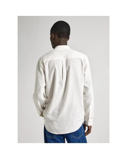 Camicia lino cotone righe verticali di Pepe Jeans in White da Uomo