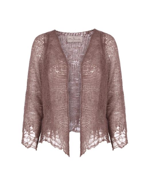 Cortana Truien & Vesten ,Paars ,Kasjmier Open Knit Jacket in het Brown