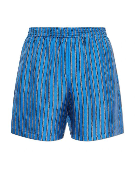 Versace Gedrukte Zijde Keper Shorts in het Blue voor heren