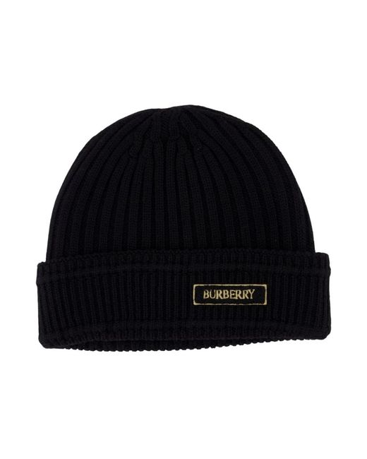 Burberry Black Knit Women\'s Beanie hat Burberry: Black Logo Wool Beanie | SSENSE main image 4