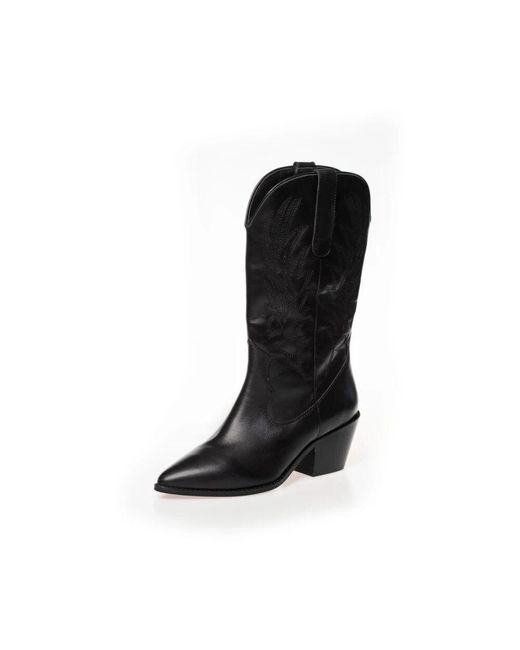 Copenhagen Shoes Black Western-Inspirierte Lederstiefel Mit Stickerei