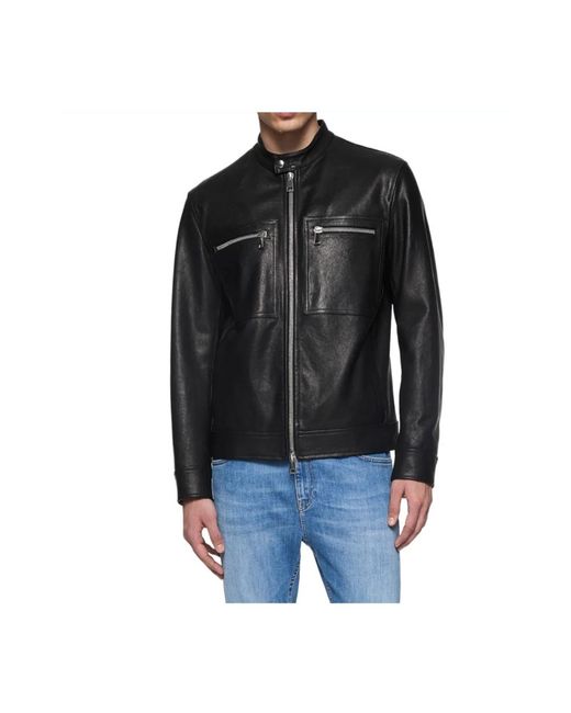 Dondup Black Leather Jackets for men