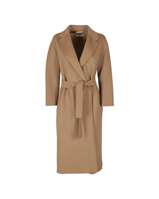 Max Mara Jassen ,Bruin ,Wol Esturia Coat in het Natural