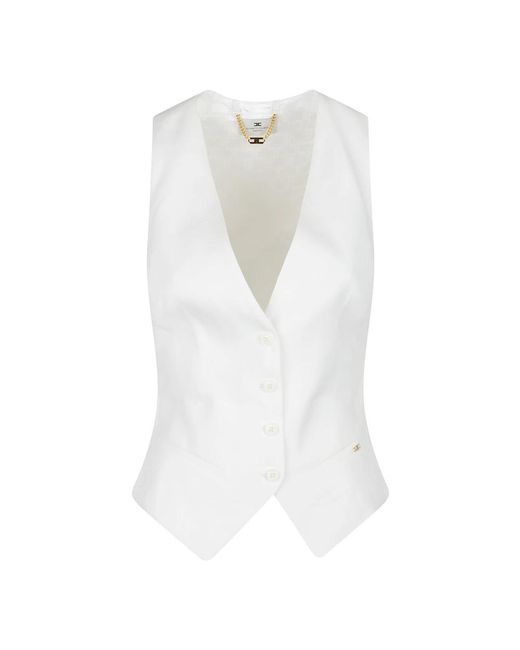 Elisabetta Franchi White Leinenmischung Gabardine Weste