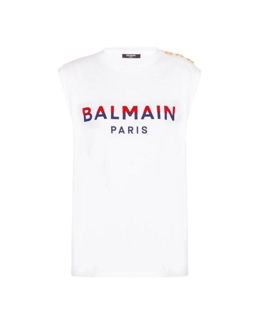 Balmain White Beflocktes Paris Shirt