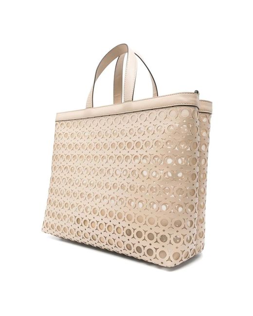 Roberto Festa Tassen ,Leer Tote Bag Met Uitgesneden Patroon in het Natural