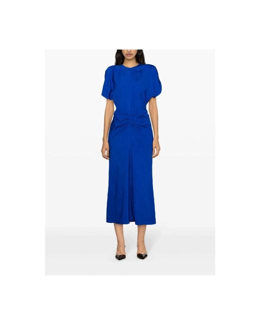 Victoria Beckham Blue Blaues texturiertes kleid mit sichtbaren nähten