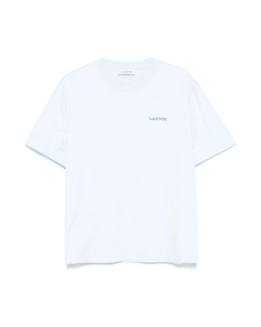 Lanvin Tops ,Blauw ,Sky Crew Neck T-Shirts in het White voor heren