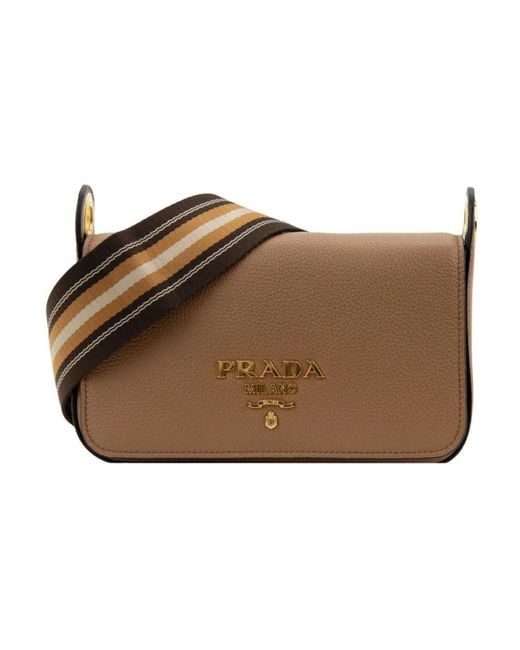 Prada Brown Damen Leder Schultertasche Magnetknopf