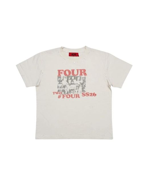 424 Tops ,Wit ,Katoen T-Shirt Met Grafische Print in het White voor heren