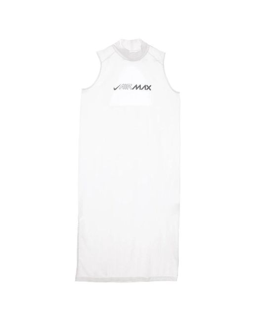 Nike White Ärmelloses Langes Kleid Mit Logo-Print