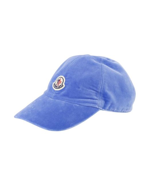 Moncler Blue Samtkappe mit logo-patch
